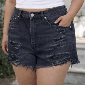 Simple Society Distressed Denim Shorts Women's Size 11/30 Black